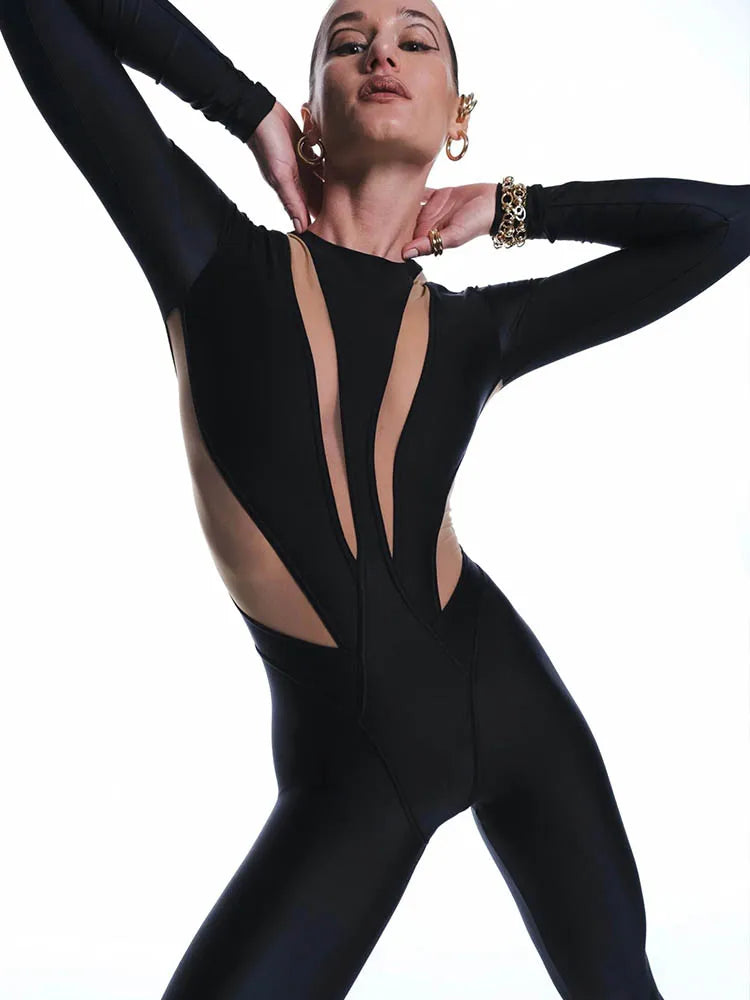 SUENTA Damen Jumpsuit Mit Rundhalsausschnitt Und Langen Ärmeln - Overall