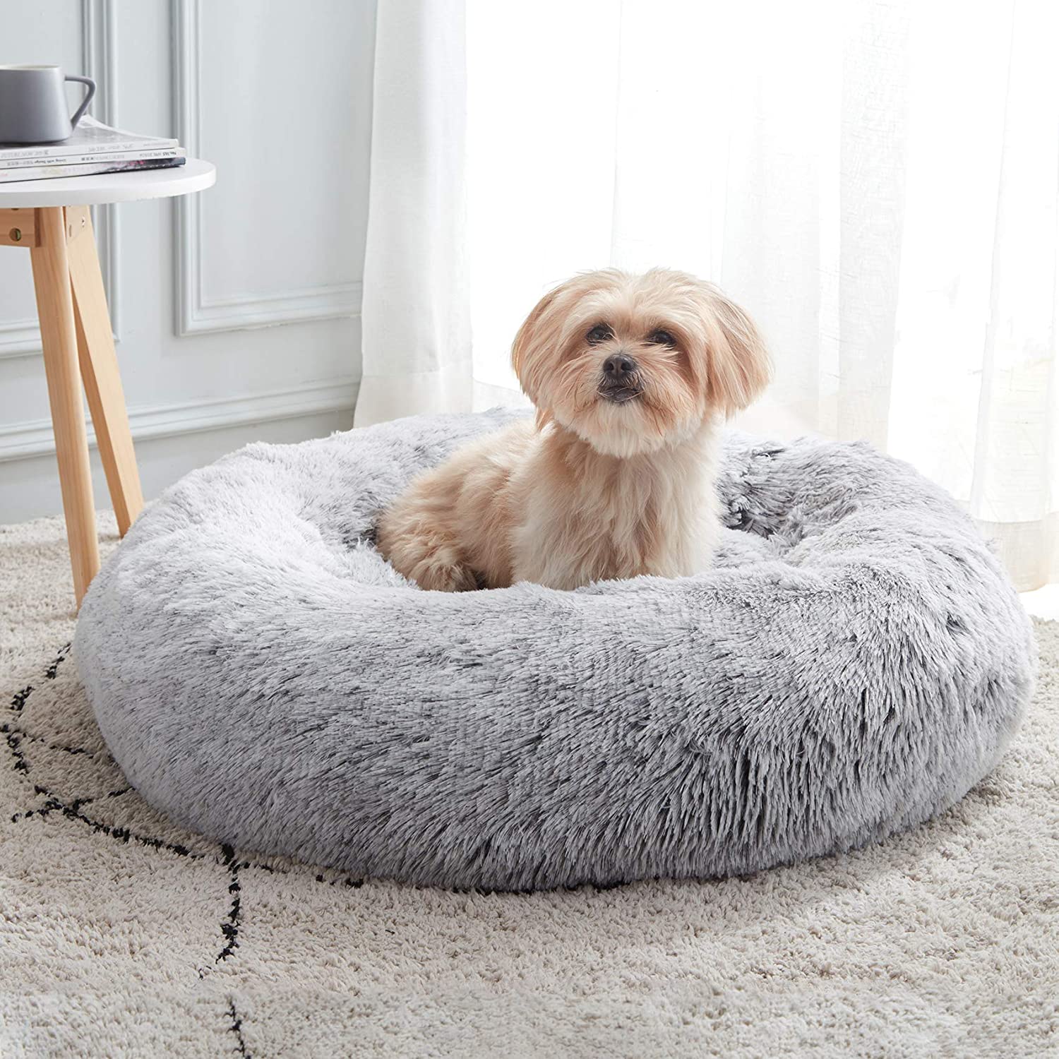 SUENTA Hundebett Kuschelig Weiches Plüschmaterial Grau Größe XL Hellgrau