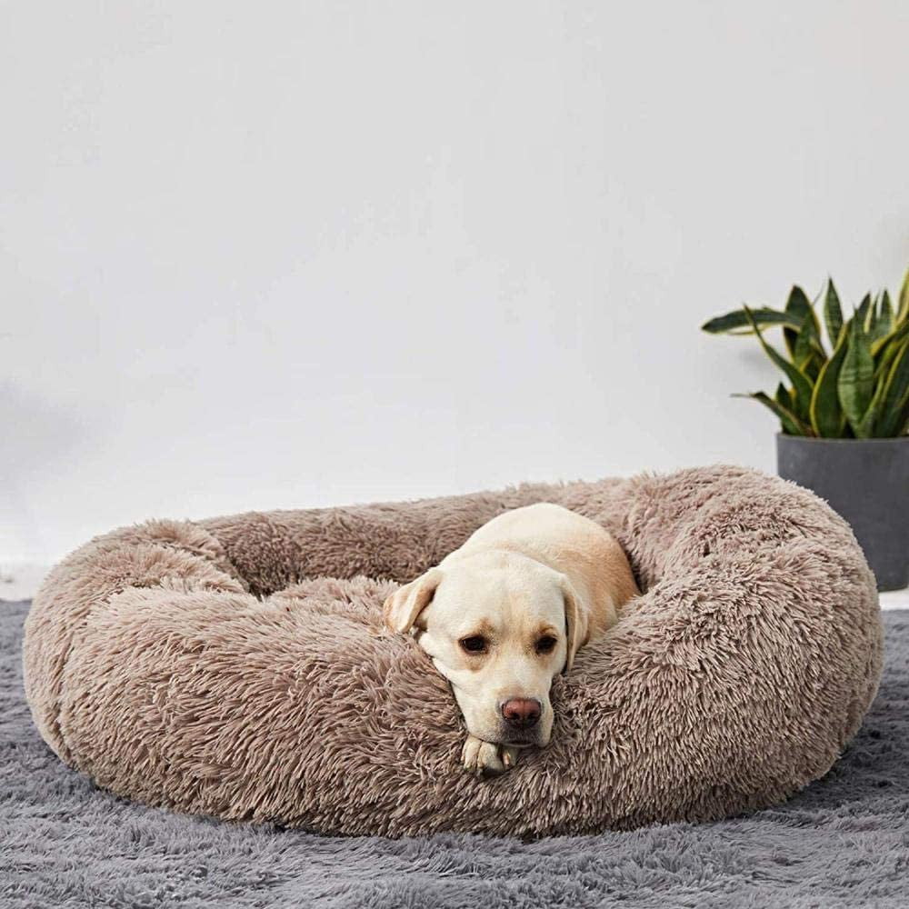 SUENTA Hundebett Kuschelig Weiches Plüschmaterial Grau Größe XL Braun