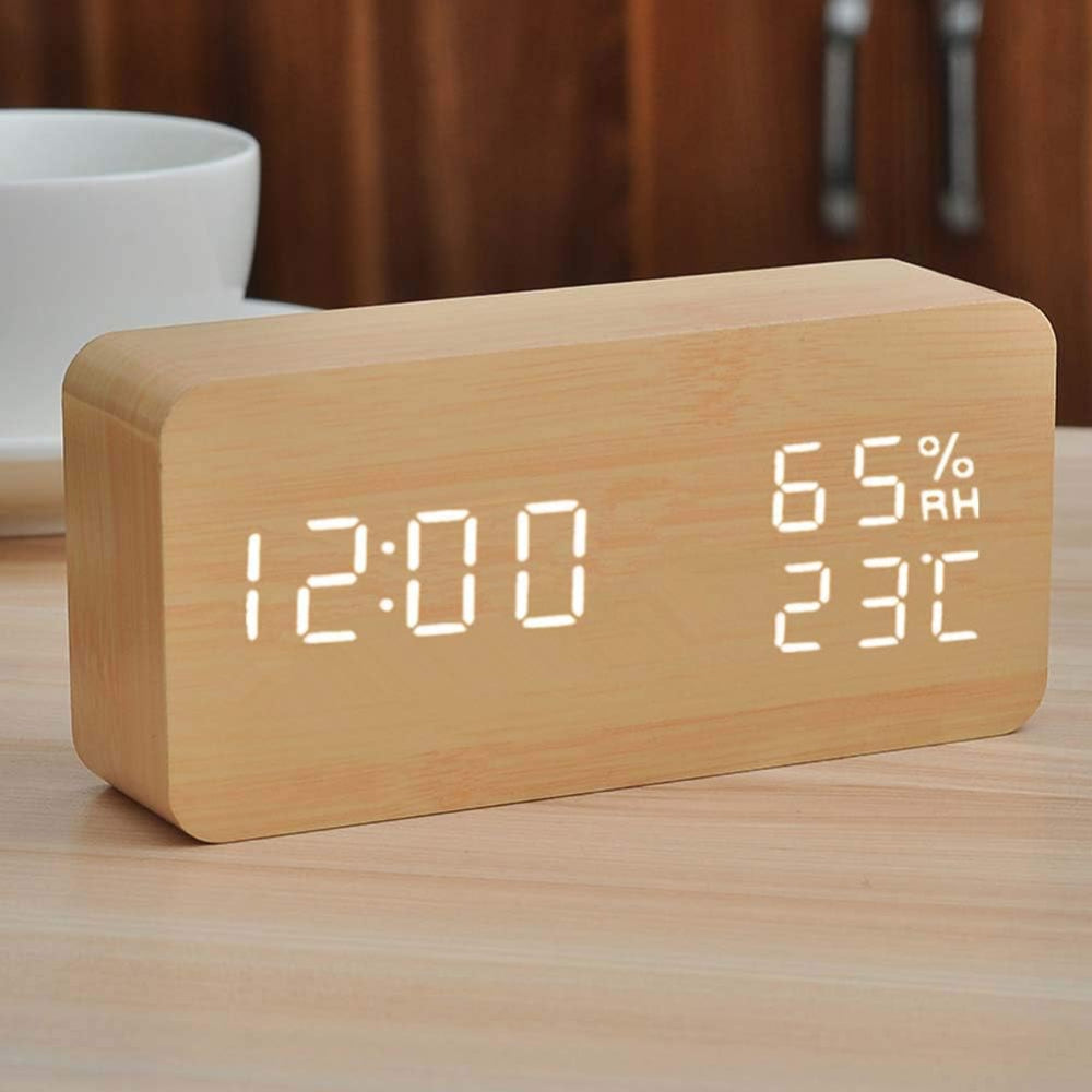SUENTA Intelligente LED Holz Uhr Mit Sprachsteuerung Mit Stil Holz-kubusförmig