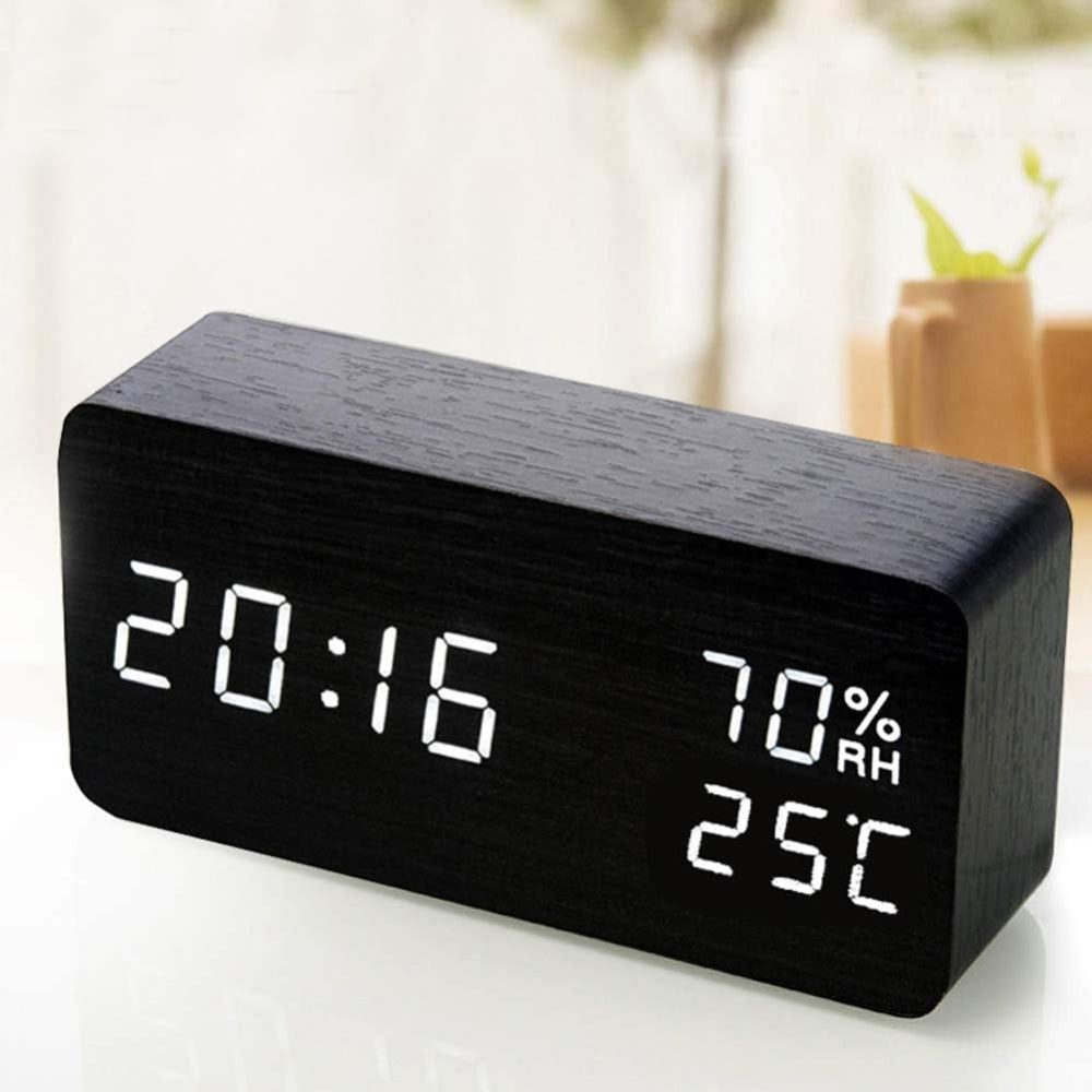 SUENTA Intelligente LED Holz Uhr Mit Sprachsteuerung Mit Stil Schwarz-blockförmig