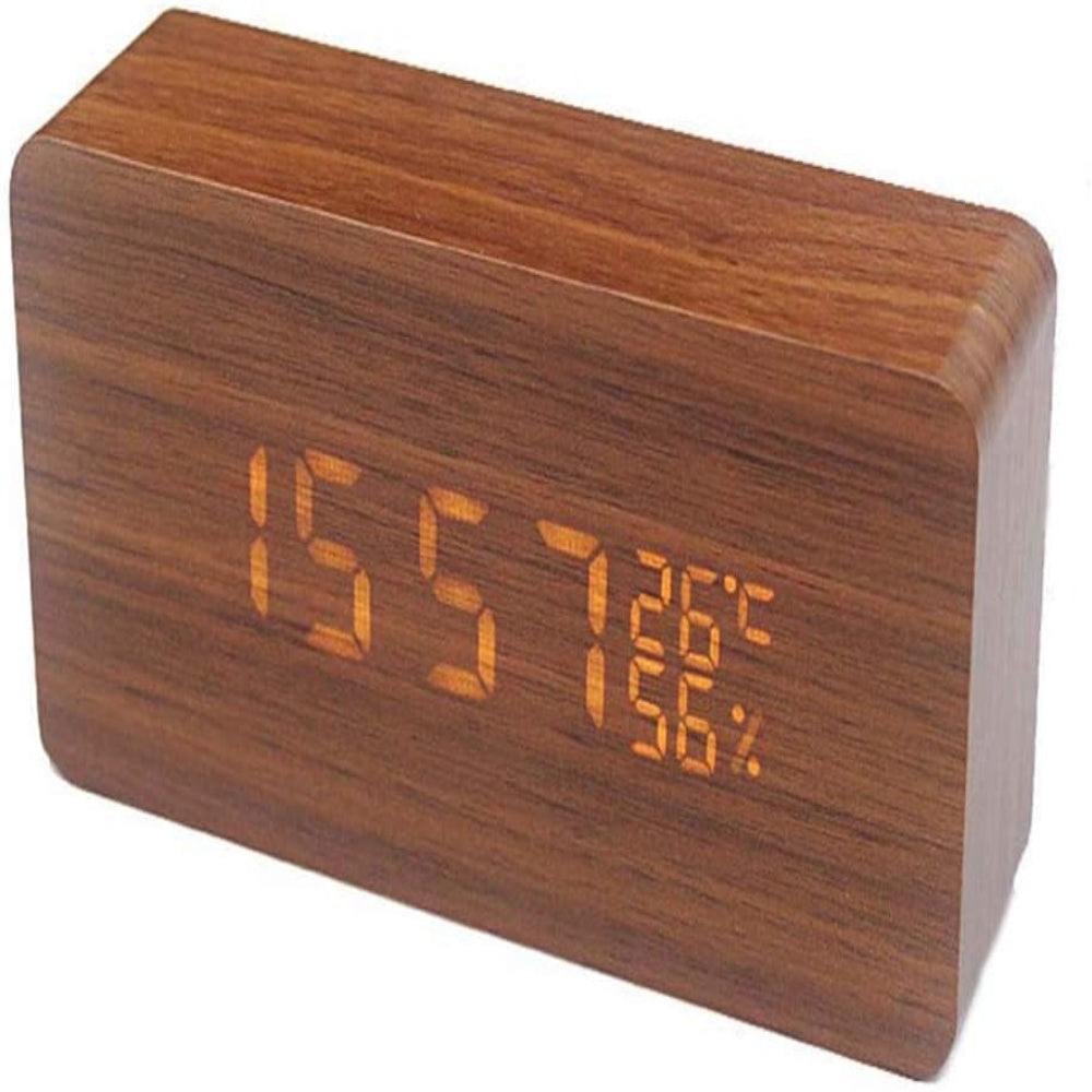 SUENTA Intelligente LED Holz Uhr Mit Sprachsteuerung Mit Stil Braun-balkenförmig