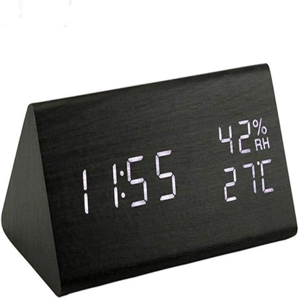 SUENTA Intelligente LED Holz Uhr Mit Sprachsteuerung Mit Stil Schwarzes Dreieck