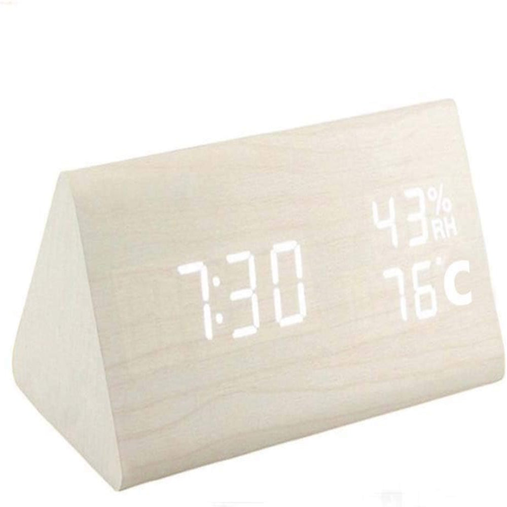 SUENTA Intelligente LED Holz Uhr Mit Sprachsteuerung Mit Stil Weißes Dreieck