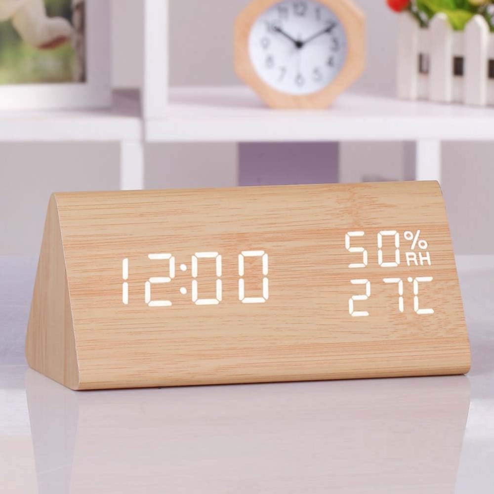 SUENTA Intelligente LED Holz Uhr Mit Sprachsteuerung Mit Stil Holz-dreieckig