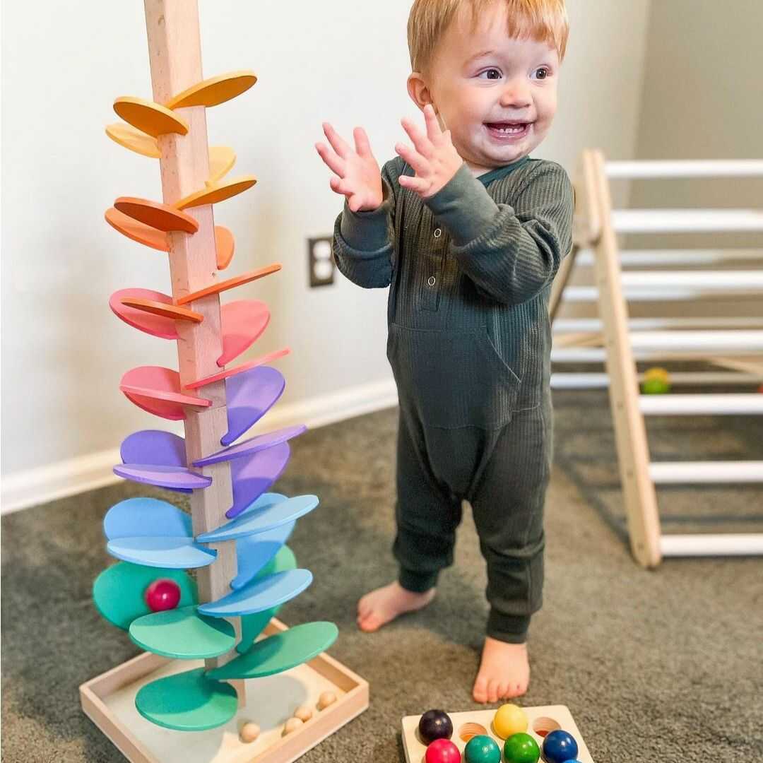 SUENTA Interaktiver Regenbogen-Murmelturm Lernspielzeug Aus Holz Entdecker-Set 29 cm (Blumen-Klangbaum + 10 kostenlose Kugeln) (Ausverkauft!)