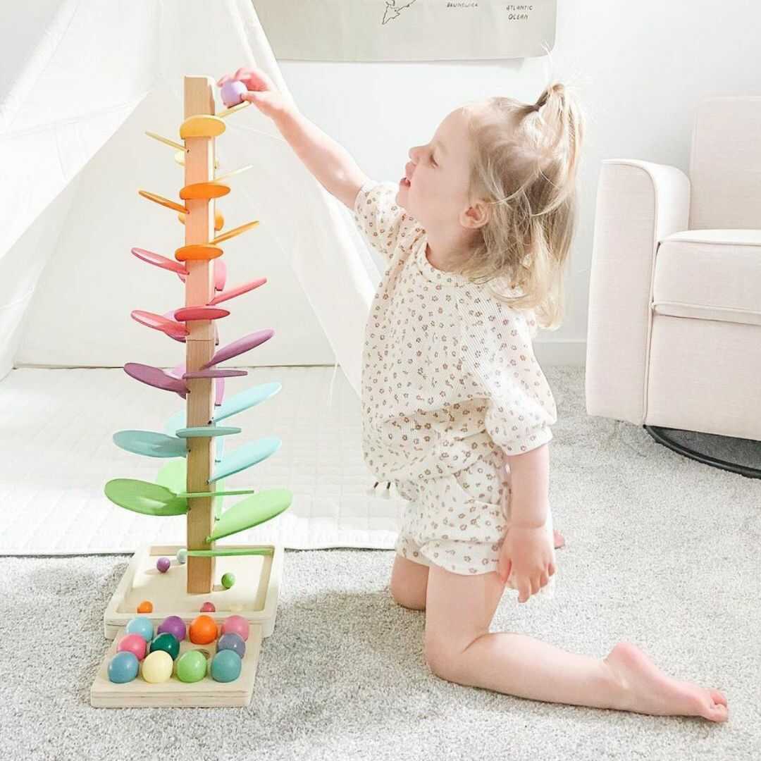 SUENTA Interaktiver Regenbogen-Murmelturm Lernspielzeug Aus Holz