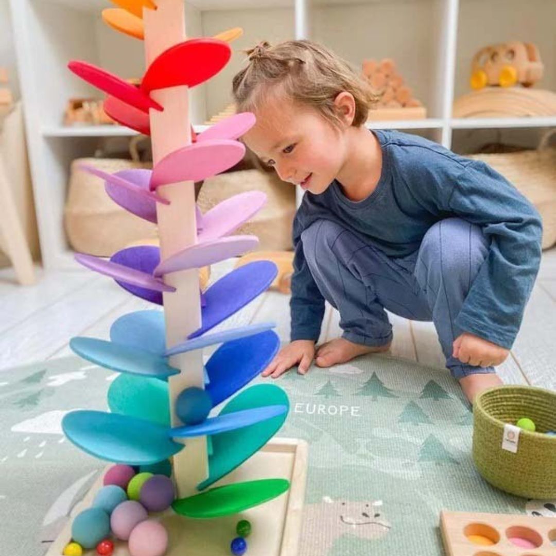 SUENTA Interaktiver Regenbogen-Murmelturm Lernspielzeug Aus Holz