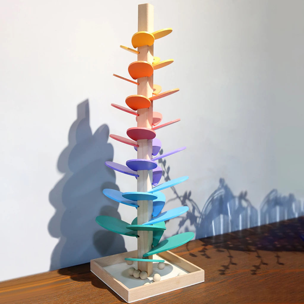 SUENTA Interaktiver Regenbogen-Murmelturm Lernspielzeug Aus Holz Pionier-Set 71 cm (Riesen-Klangbaum + 10 kostenlose Kugeln)