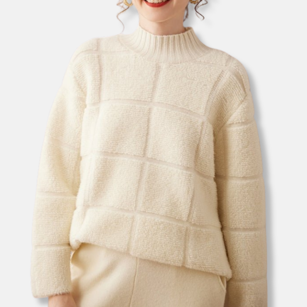 SUENTA Damen Karo-Rollkragenpullover mit Rippstrick Strukturierter Lockere Passform