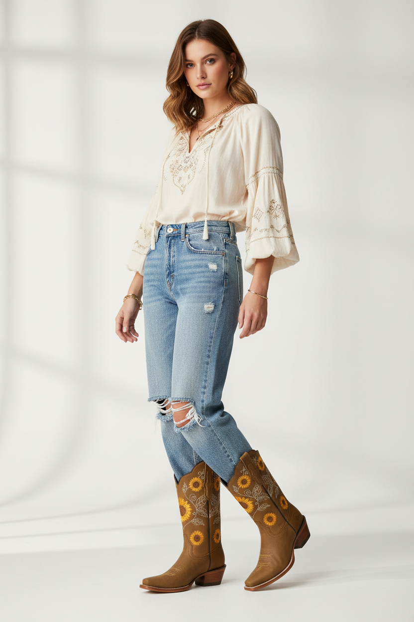 SUENTA Damen Stiefel Im Bohème-Stil Mit Einem Hauch Ibiza Bohème-Stil