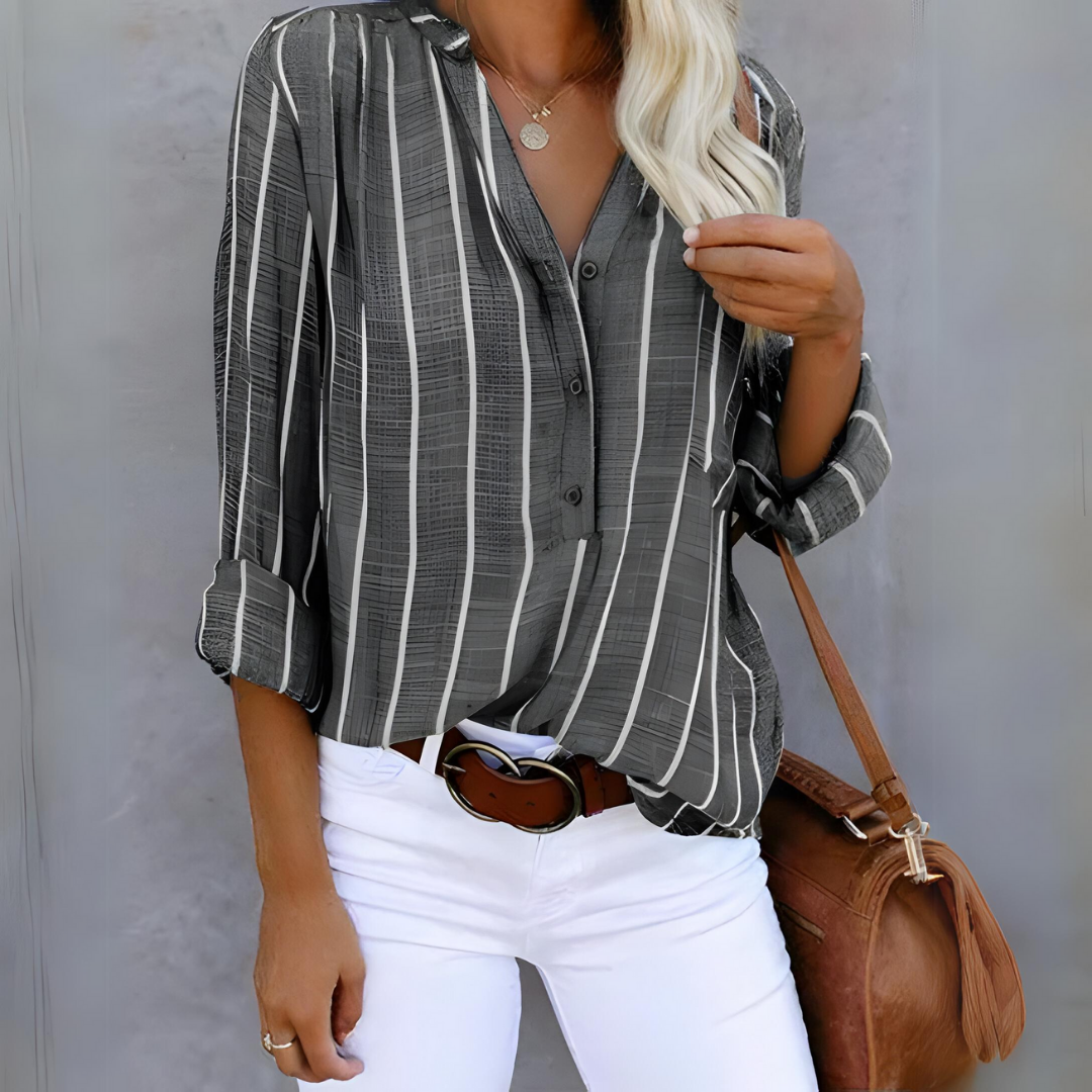 SUENTA Chloé | Trendige gestreifte Damenbluse grau