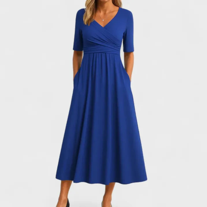 SUENTA Manda | Damen Hochzeitsgast-Kleid – Strukturierter Jacquard & Festliche Midi-Länge Blau