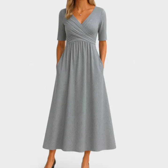 SUENTA Manda | Damen Hochzeitsgast-Kleid – Strukturierter Jacquard & Festliche Midi-Länge Grau