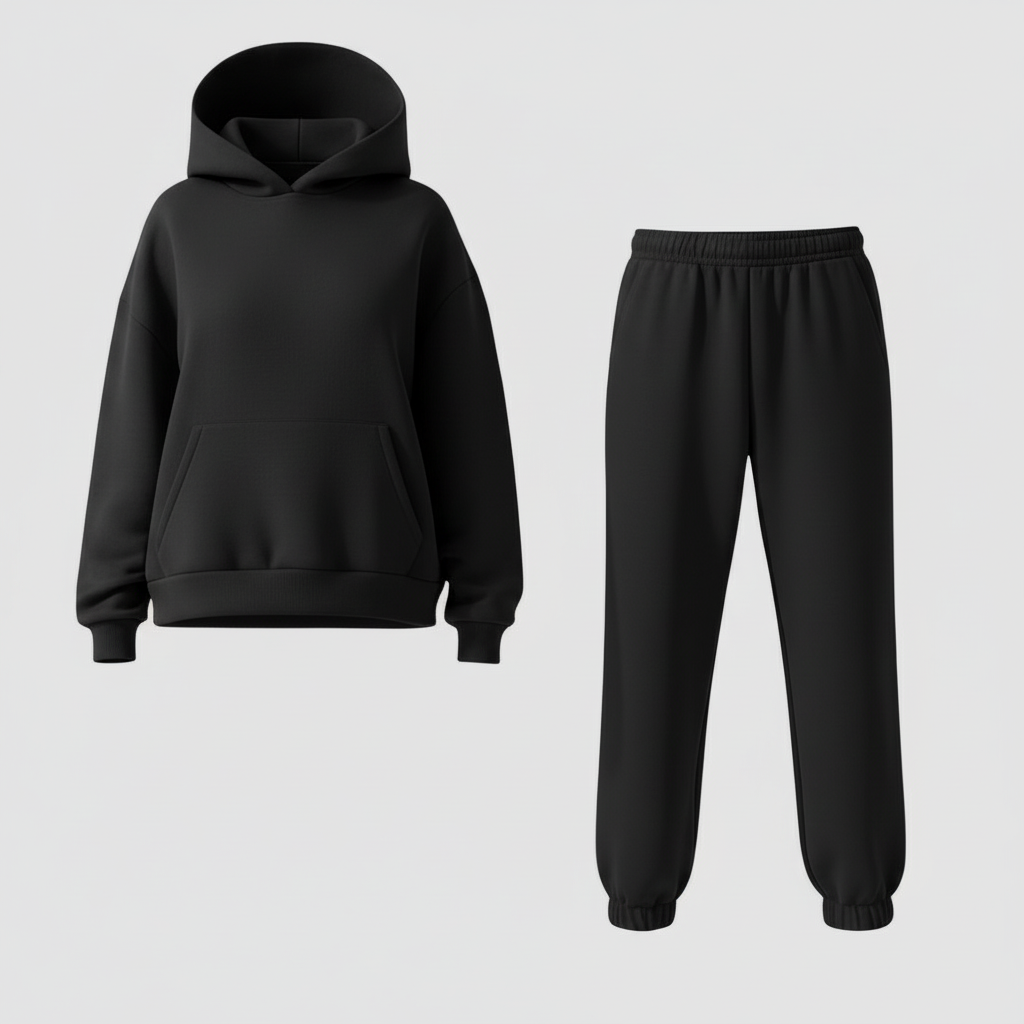 SUENTA Damen Jogging Set Komfort Weiches Loungewear Synthetik Mischqualität Schwarz