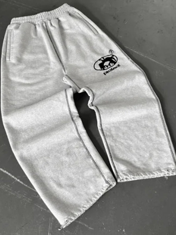 SUENTA Jogginghose Unifarbe Vintage-Print Lässig Polyester Grau-2