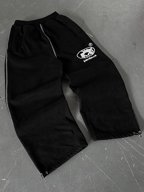 SUENTA Jogginghose Unifarbe Vintage-Print Lässig Polyester Schwarz