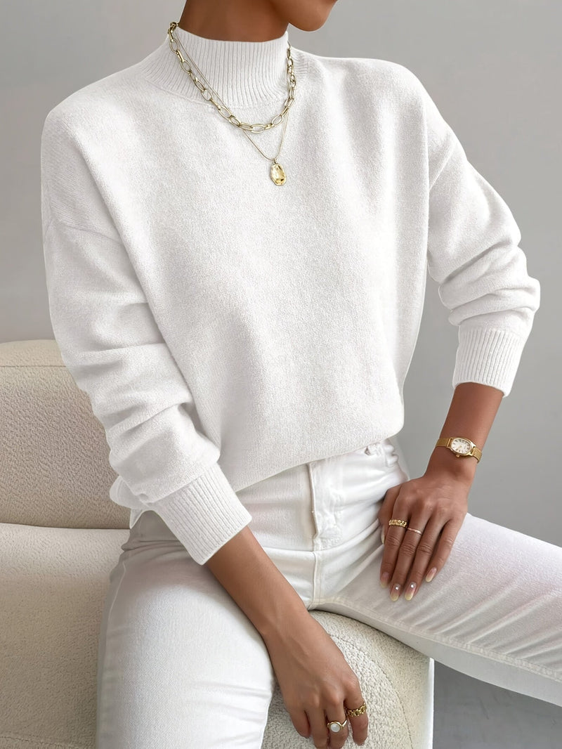 SUENTA Damen Strickpullover Stehkragen – Atmungsaktiv & Hoher Komfort Weiß
