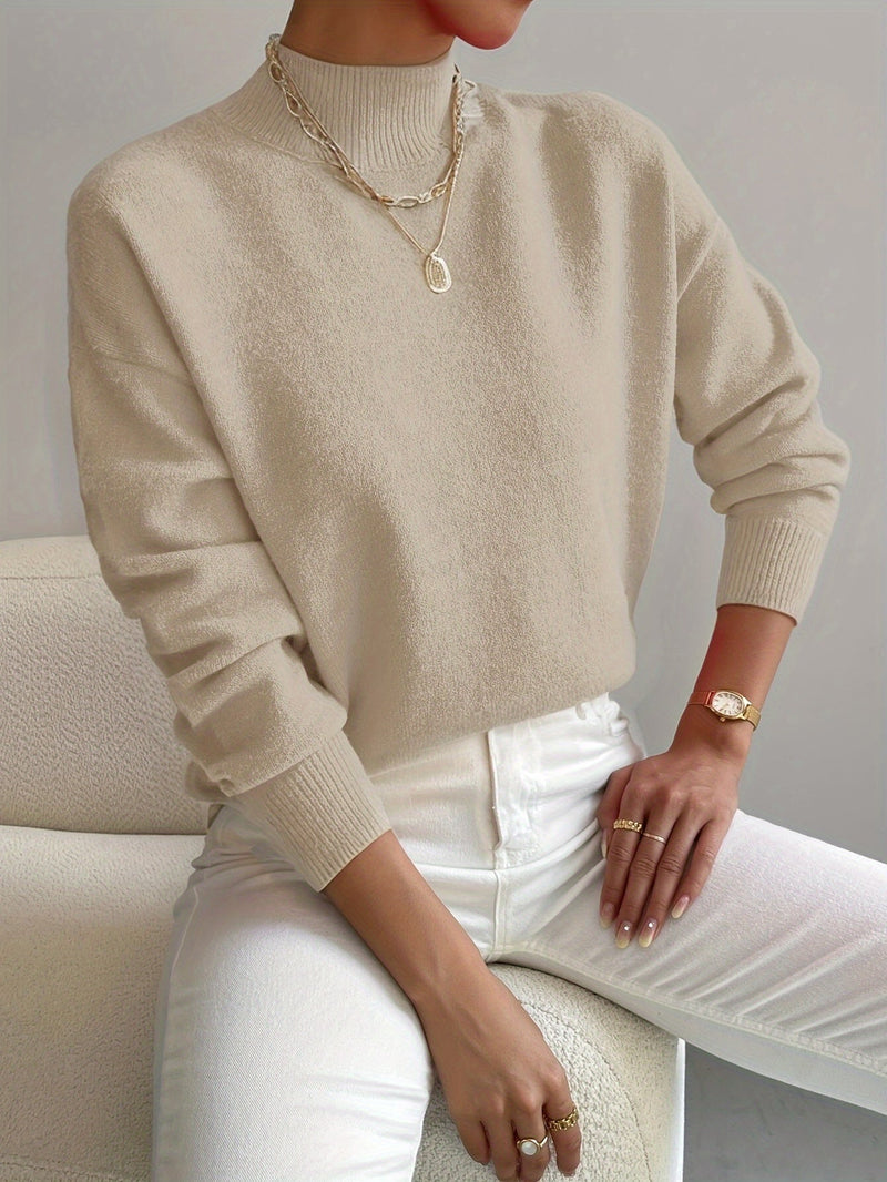 SUENTA Damen Strickpullover Stehkragen – Atmungsaktiv & Hoher Komfort Beige
