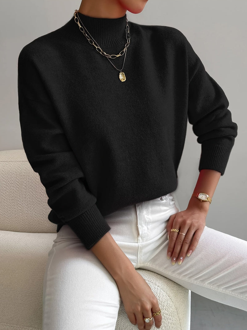 SUENTA Damen Strickpullover Stehkragen – Atmungsaktiv & Hoher Komfort Schwarz