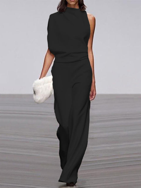 Damure -  Damen Jumpsuit Mit Rundhalsausschnitt, Armellos Und Weitem Bein