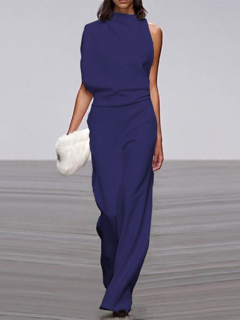 Damure -  Damen Jumpsuit Mit Rundhalsausschnitt, Armellos Und Weitem Bein