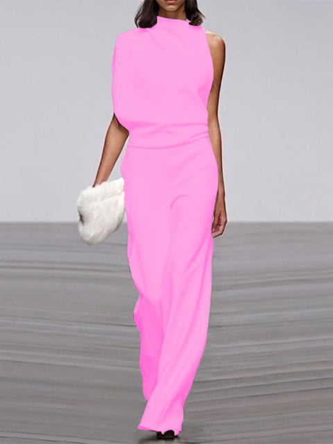 Damure -  Damen Jumpsuit Mit Rundhalsausschnitt, Armellos Und Weitem Bein