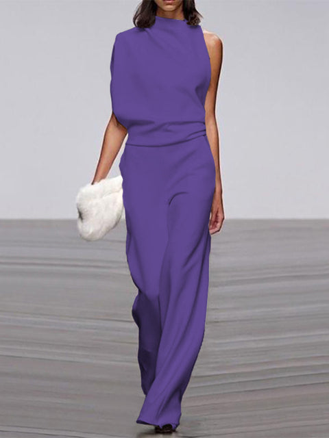 Damure -  Damen Jumpsuit Mit Rundhalsausschnitt, Armellos Und Weitem Bein