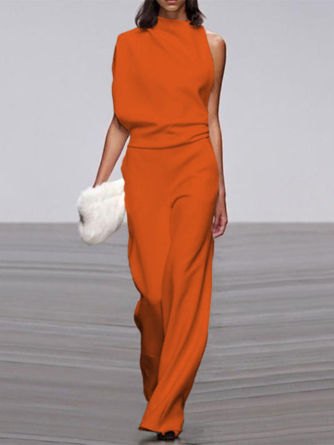 Damure -  Damen Jumpsuit Mit Rundhalsausschnitt, Armellos Und Weitem Bein