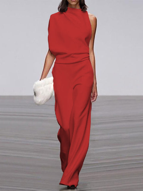Damure -  Damen Jumpsuit Mit Rundhalsausschnitt, Armellos Und Weitem Bein