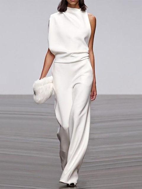 Damure -  Damen Jumpsuit Mit Rundhalsausschnitt, Armellos Und Weitem Bein