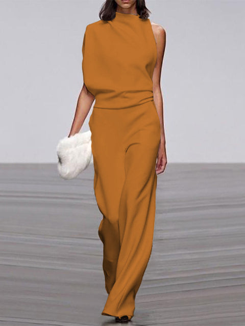 Damure -  Damen Jumpsuit Mit Rundhalsausschnitt, Armellos Und Weitem Bein