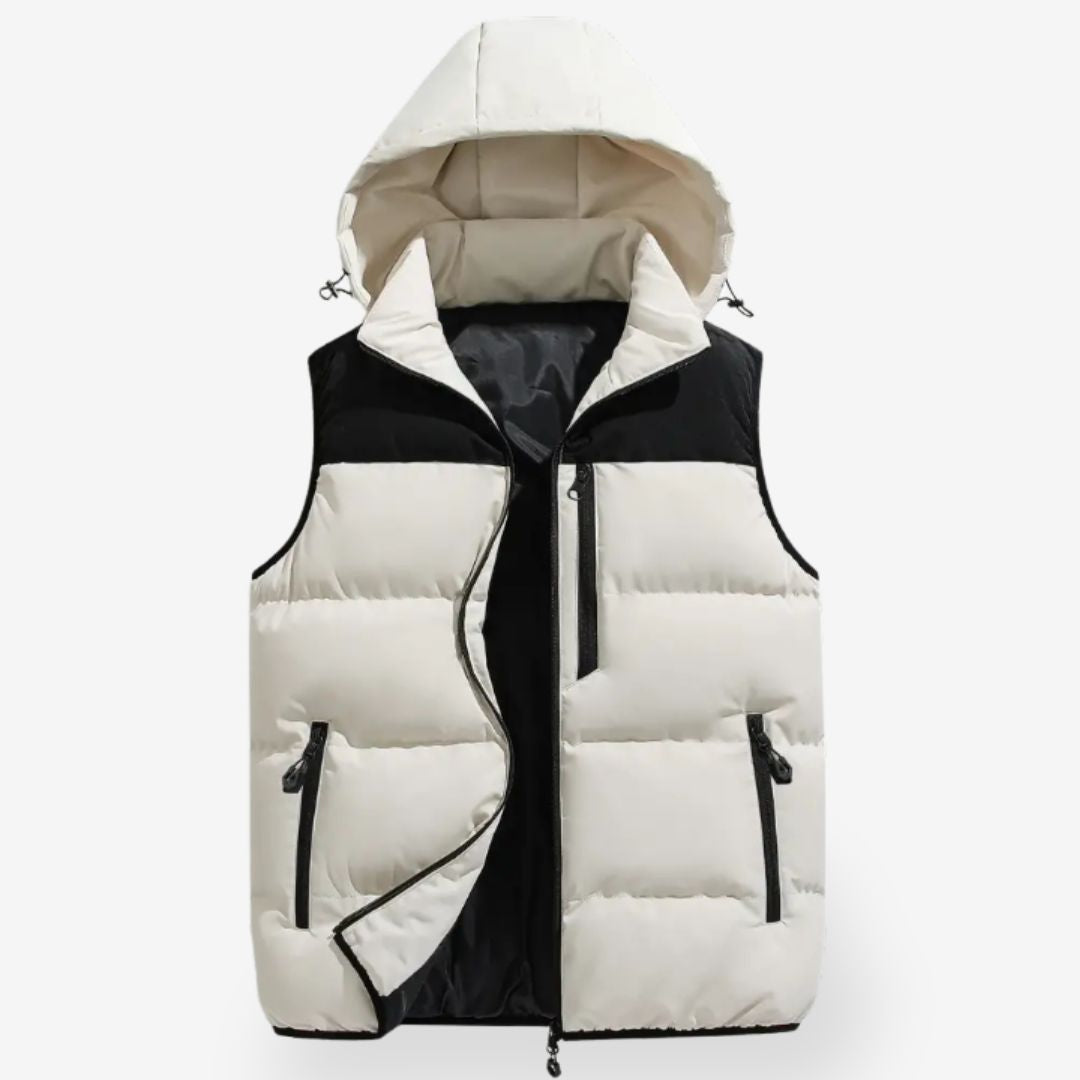 SUENTA Herren Kapuzenweste Ärmellose Ganzjahresjacke Leicht Wärmt Angenehm Weiß