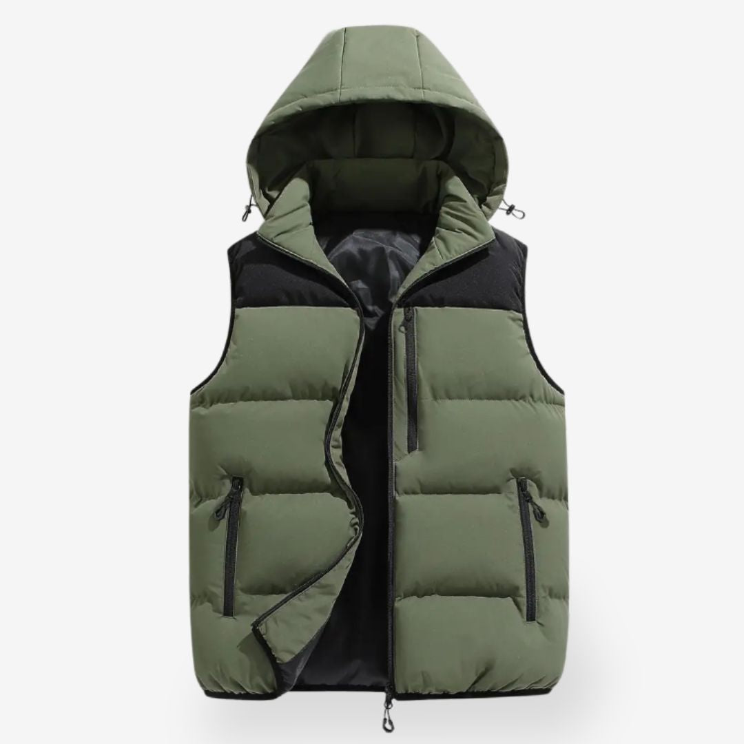 SUENTA Herren Kapuzenweste Ärmellose Ganzjahresjacke Leicht Wärmt Angenehm Grün