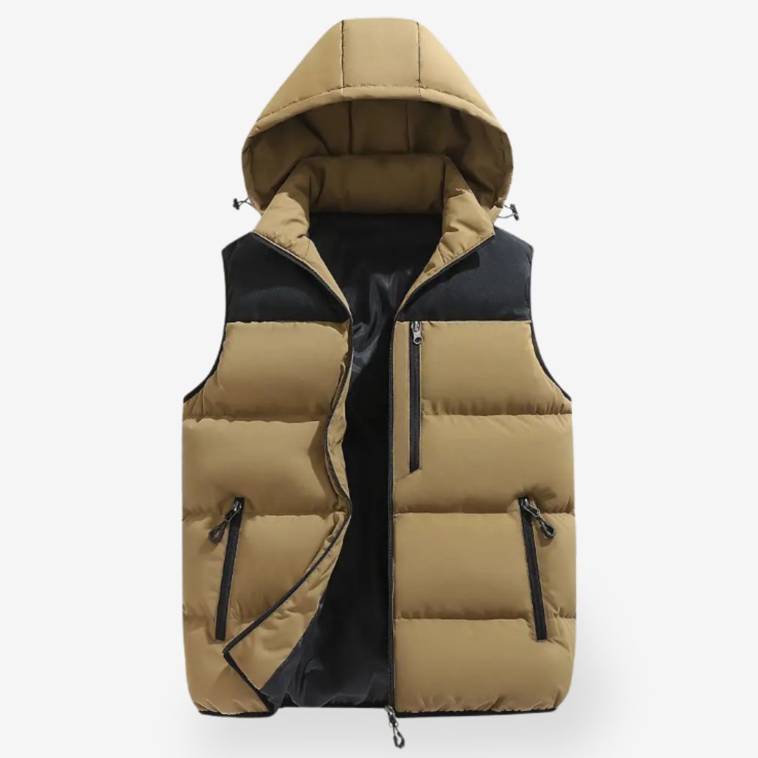 SUENTA Herren Kapuzenweste Ärmellose Ganzjahresjacke Leicht Wärmt Angenehm Beige