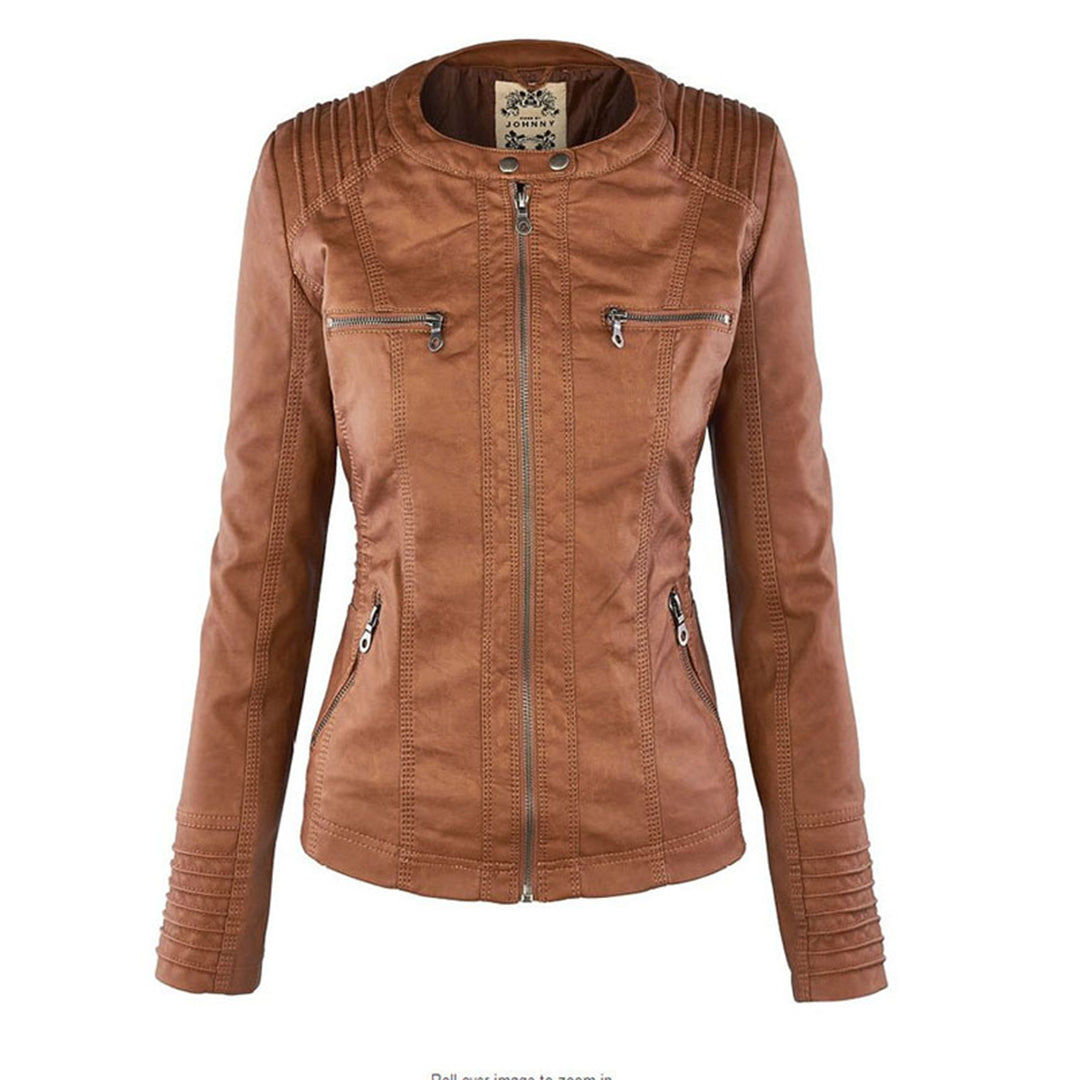 SUENTA Damen Lederjacke Wetterfester Kapuze Schwarz Wasserabweisend