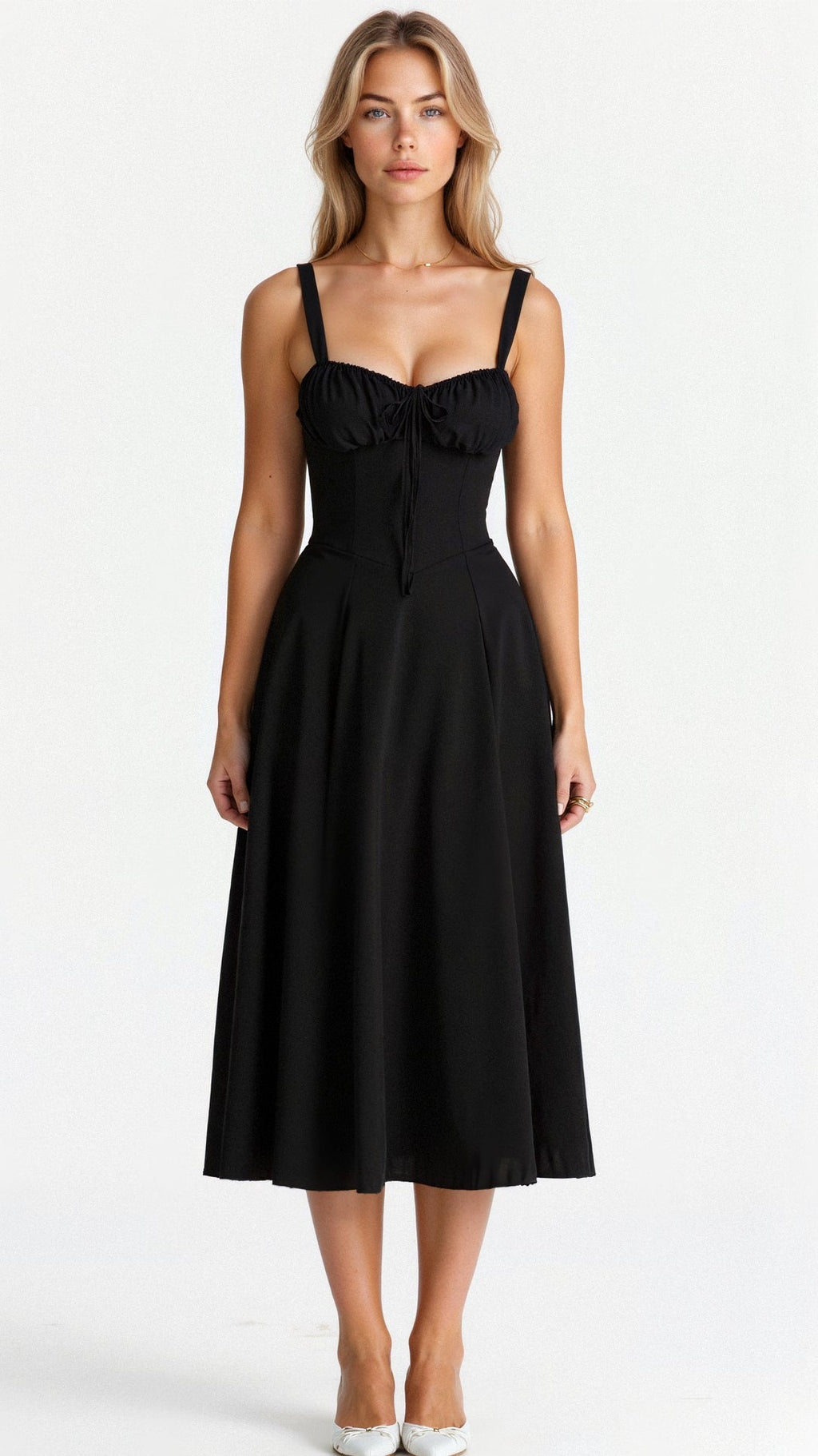 SUENTA Luna | Damen Midikleid – Korsett-Oberteil & Fliessernder Rock Schwarz