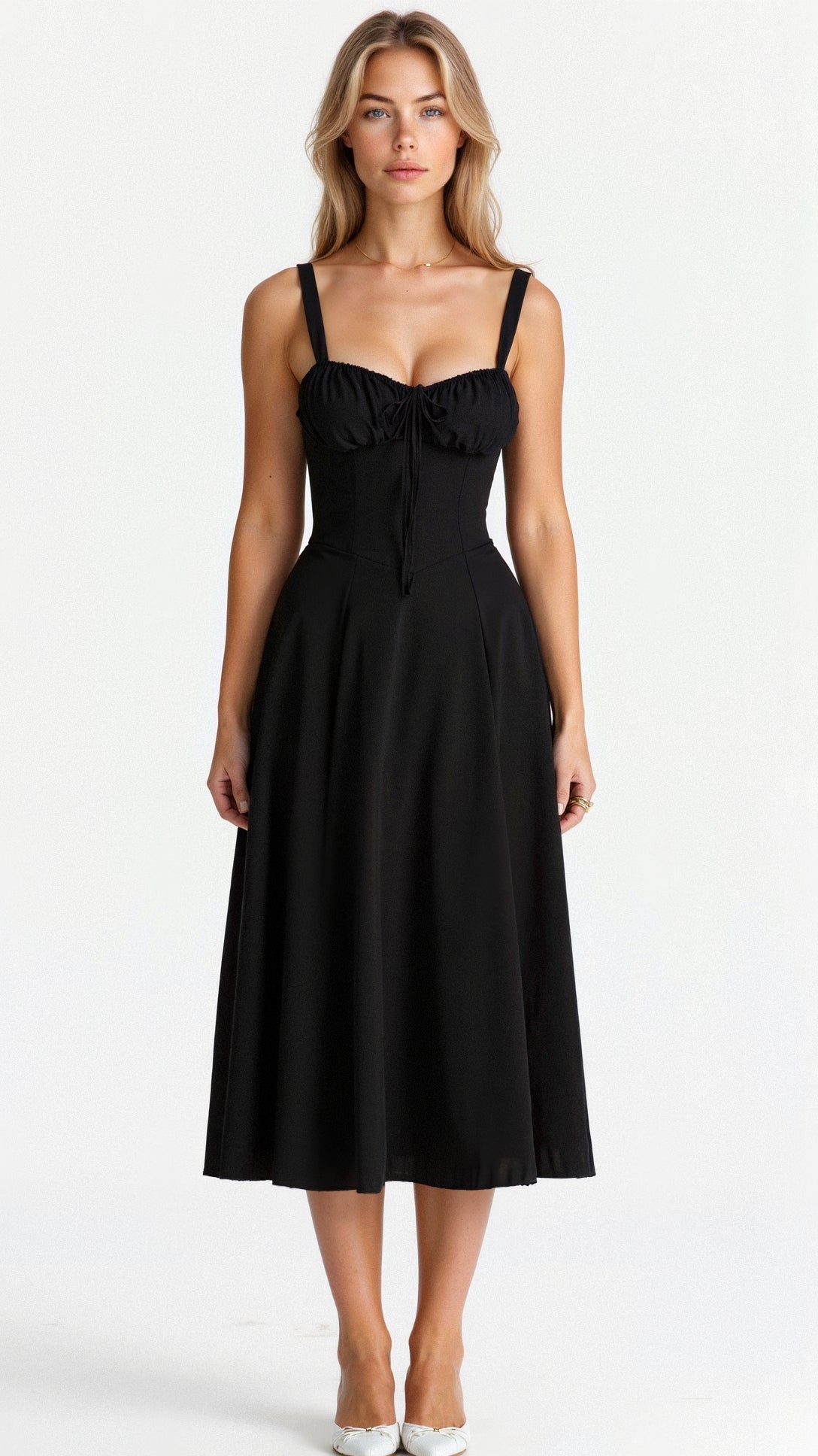 SUENTA Luna | Damen Midikleid – Korsett-Oberteil & Fliessernder Rock Schwarz