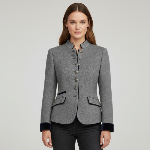 SUENTA Damen Wolljacke Strukturierte Mehrknöpfige Verschluss Warmes Material Grau