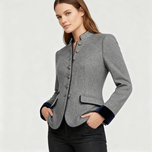 SUENTA Damen Wolljacke Strukturierte Mehrknöpfige Verschluss Warmes Material