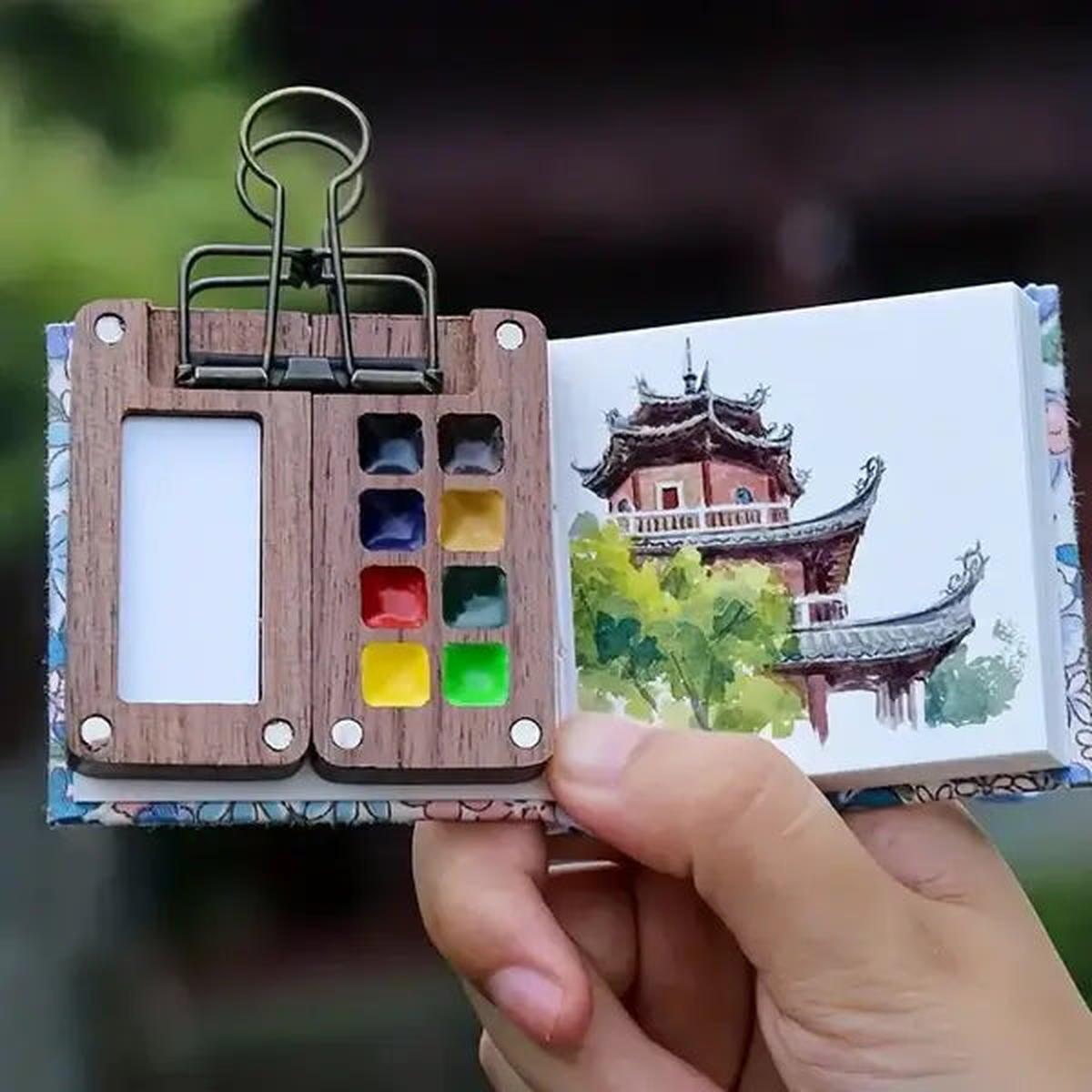 SUENTA Kompaktes Tragbares Aquarellset 24 Farben Und Minipinsel