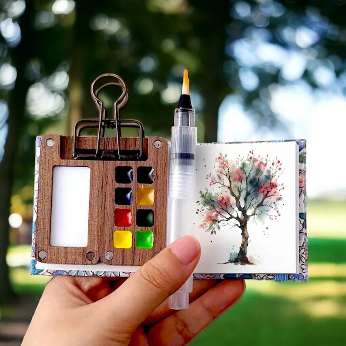SUENTA Kompaktes Tragbares Aquarellset 24 Farben Und Minipinsel Kompaktset