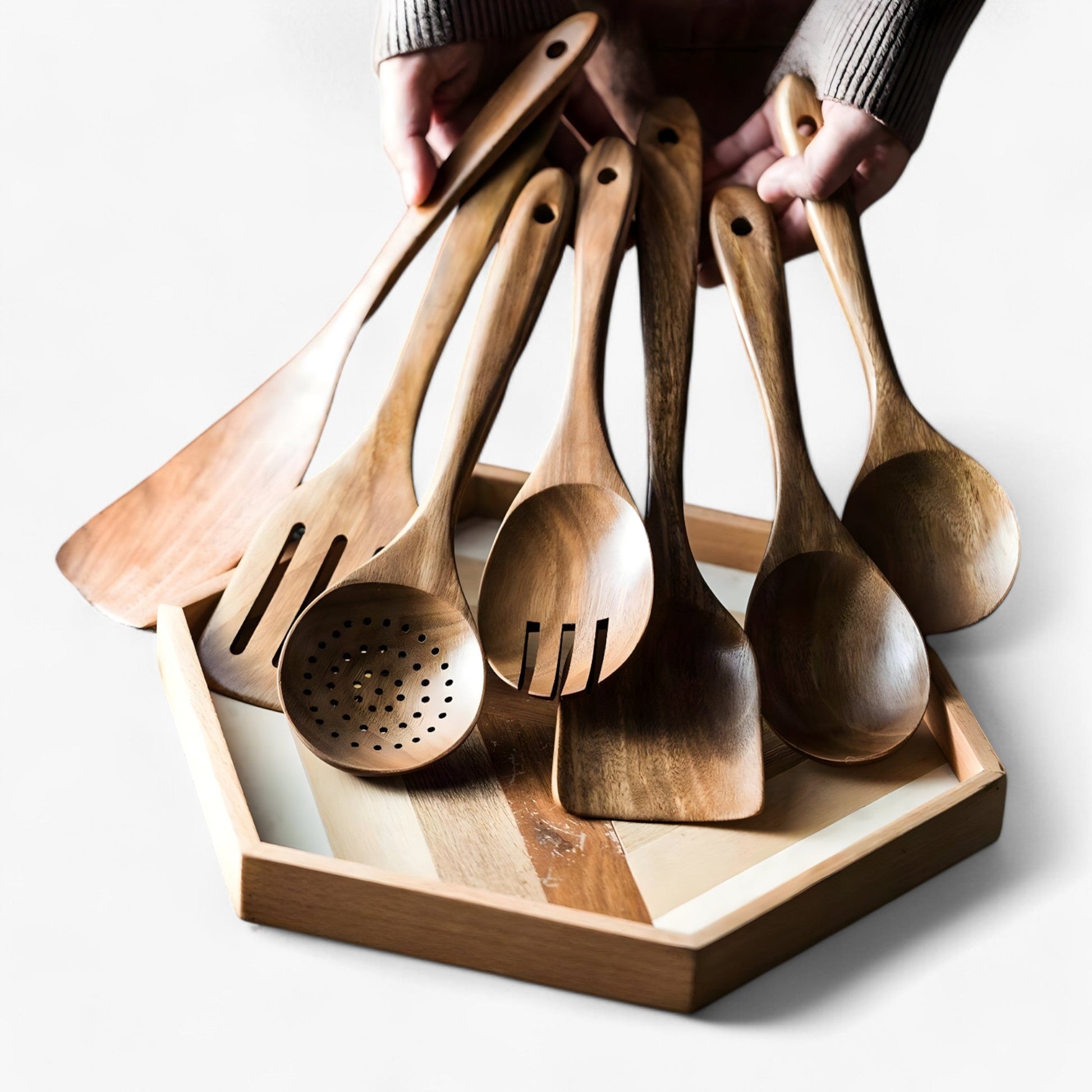 SUENTA Küchenset Aus Holz 9 Teile Mit Utensilienhalter Nachhaltig