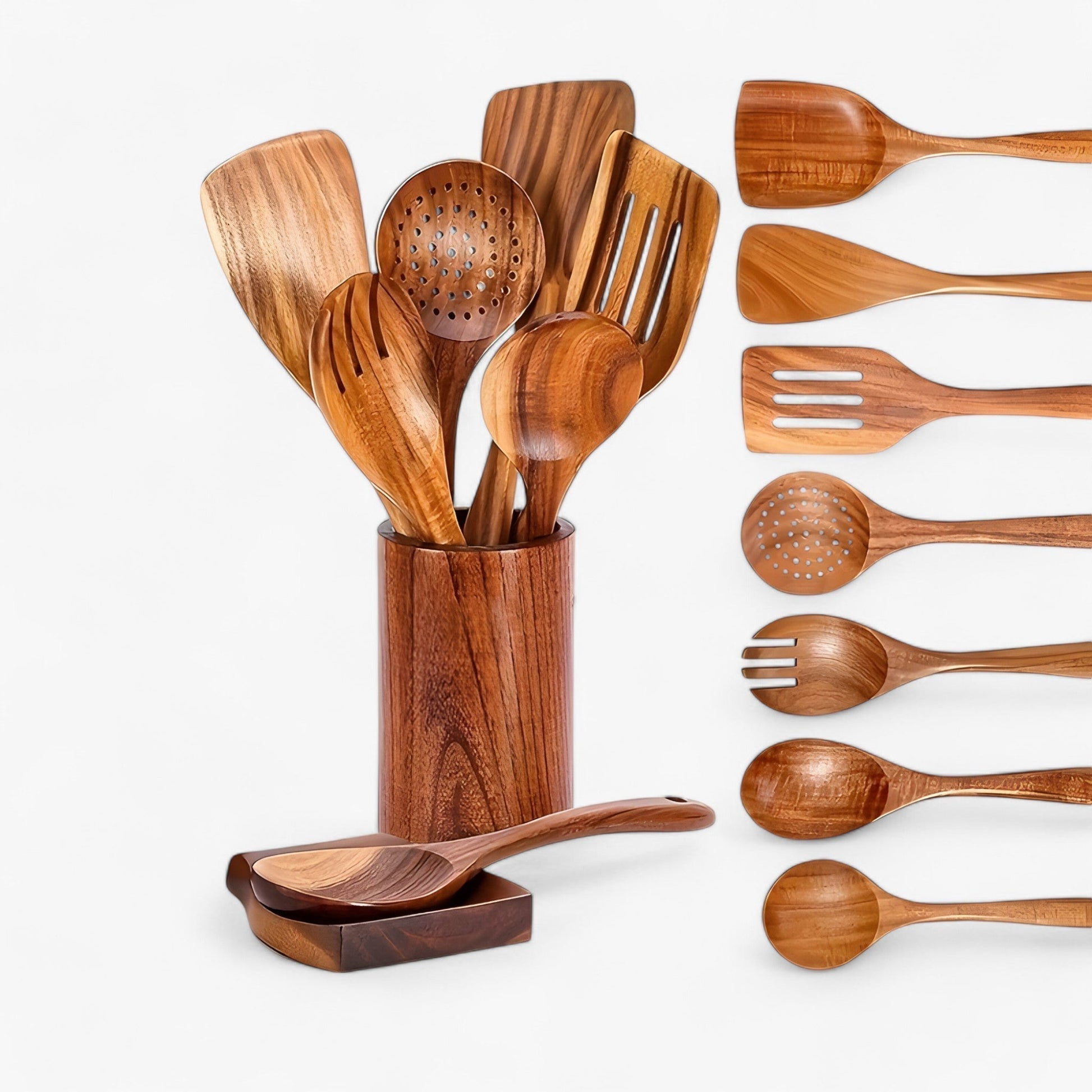 SUENTA Küchenset Aus Holz 9 Teile Mit Utensilienhalter Nachhaltig Default