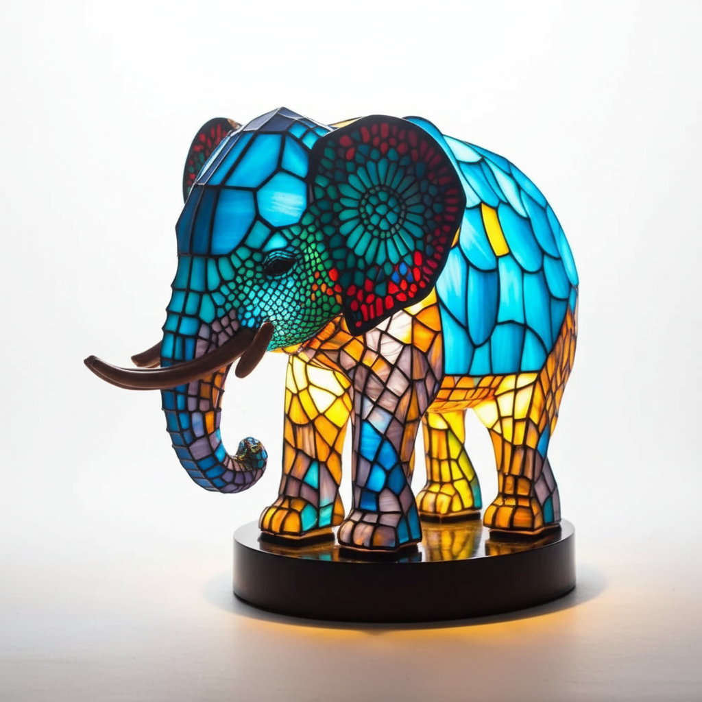 SUENTA Kunstleuchte Interieur Kunstwerk Buntglasstil 20 Tiermotiven