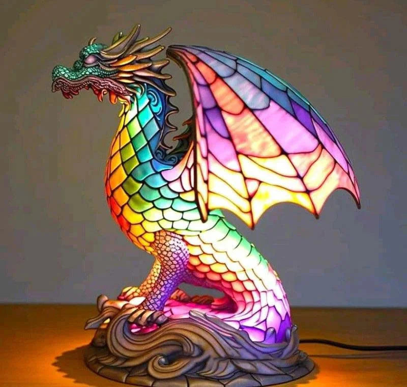 SUENTA Künstlerische Lampe Glasmalerei Stil Mit 20 Einzigartigen Tiermotiven Lichtspiel Drache 15CM