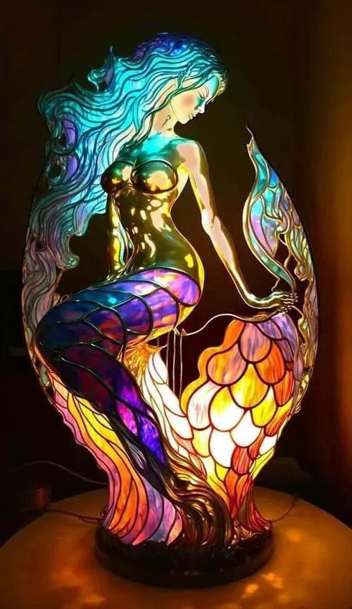 SUENTA Künstlerische Lampe Glasmalerei Stil Mit 20 Einzigartigen Tiermotiven Lichtspiel Meerjungfrau 15CM