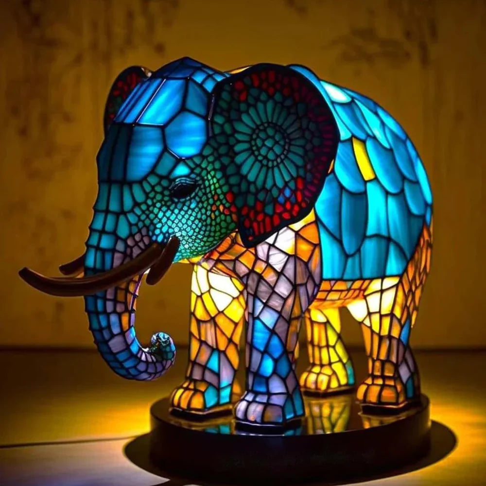 SUENTA Künstlerische Lampe Glasmalerei Stil Mit 20 Einzigartigen Tiermotiven Lichtspiel Elefant 15CM