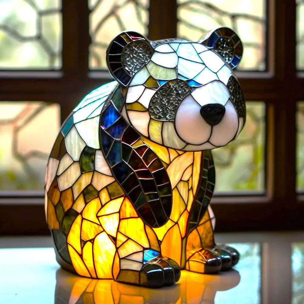 SUENTA Künstlerische Lampe Glasmalerei Stil Mit 20 Einzigartigen Tiermotiven Lichtspiel Panda 15CM