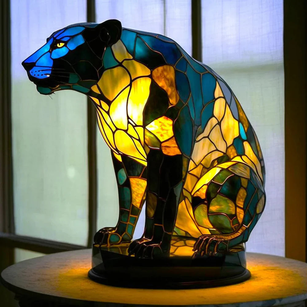 SUENTA Künstlerische Lampe Glasmalerei Stil Mit 20 Einzigartigen Tiermotiven Lichtspiel Leopard 15CM